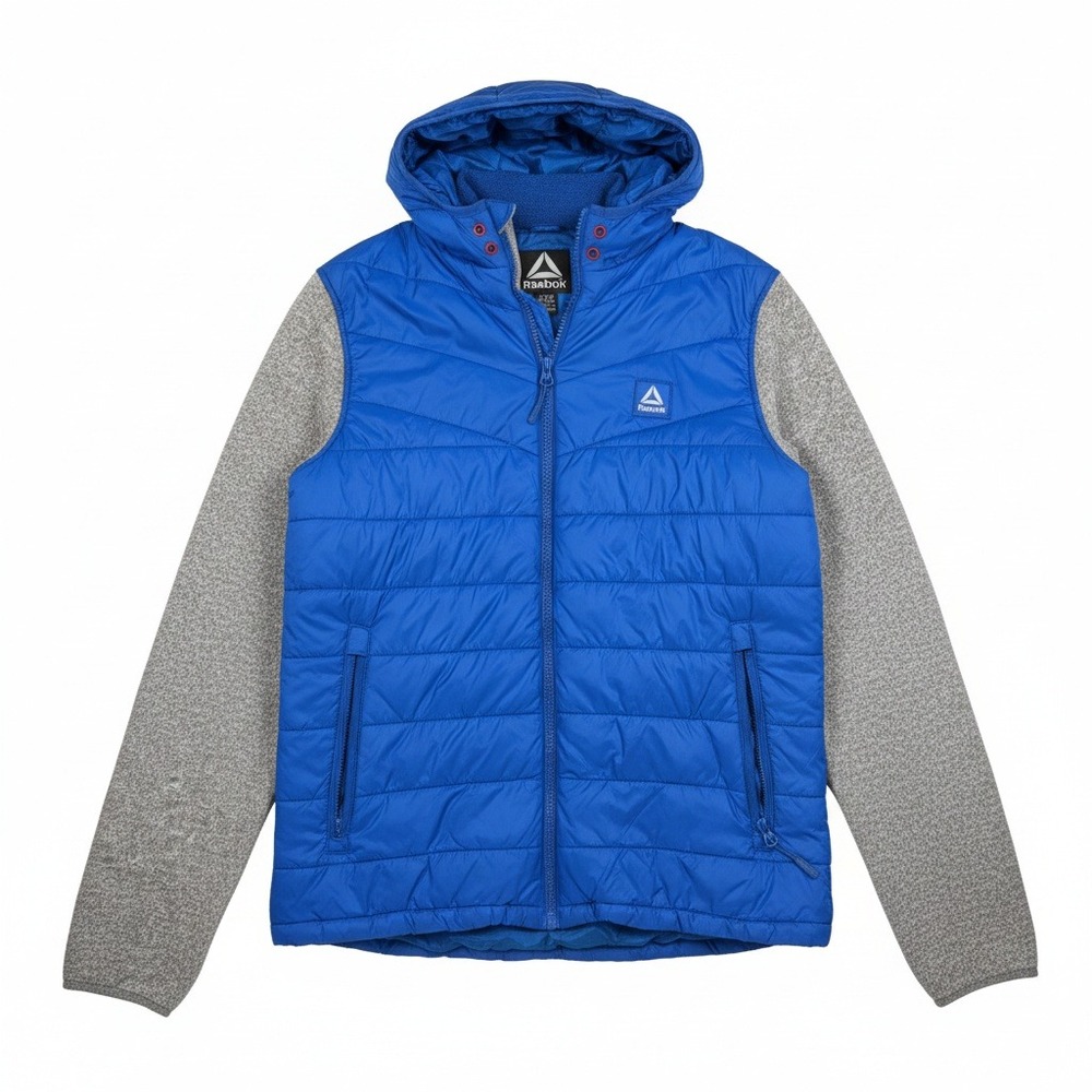 Reebok Boys XL 18/20 Blue Gray Hybrid Puffer Full Zip Hooded Jacket Coat